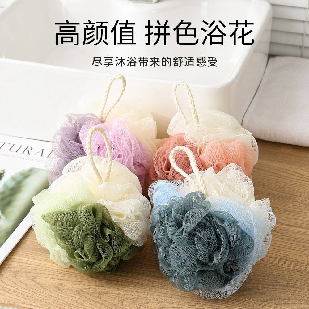 三拼撞色浴花 大号柔软沐浴球 亲肤起泡丰富不易散 可悬挂家用洗