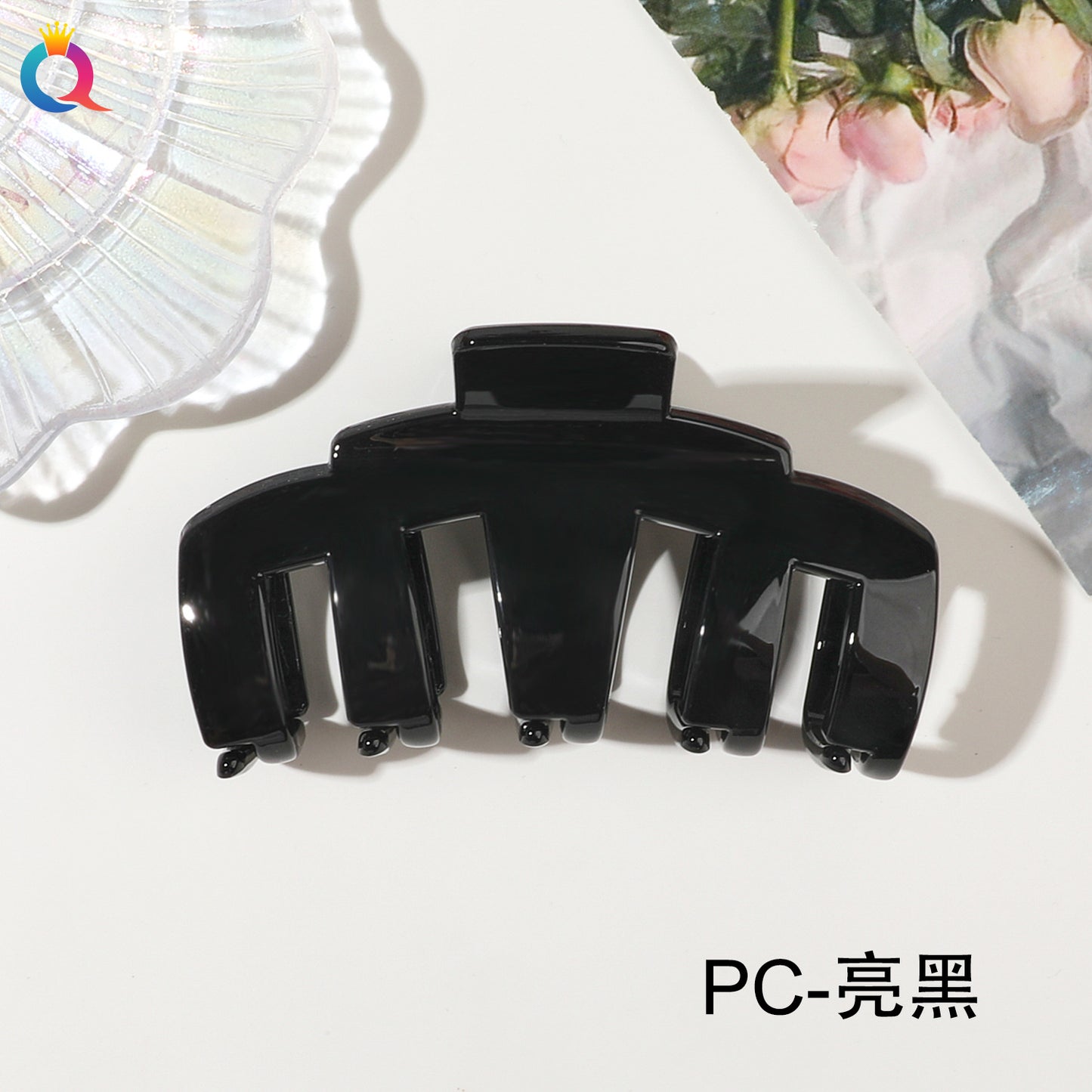 奇阅PC高端亮油机械抓夹后脑勺盘发鲨鱼夹简约高级感发夹发饰批发