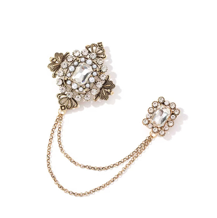 Brovia - Dual Panel Draped Chain Brooch