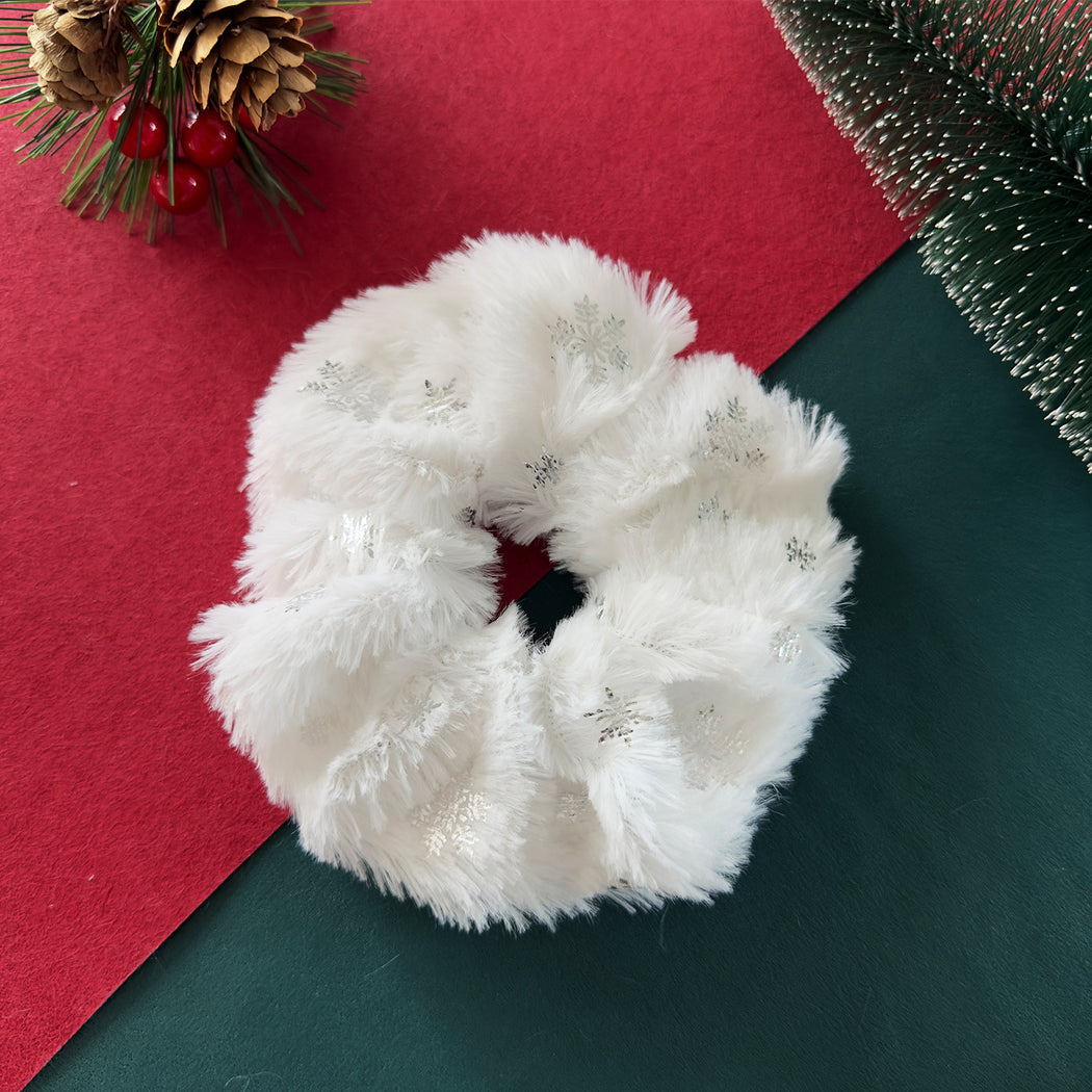 Silver Christmas snowflake plush scrunchie