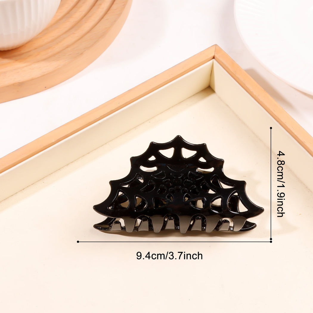 Black Halloween spiderweb openwork hair claw