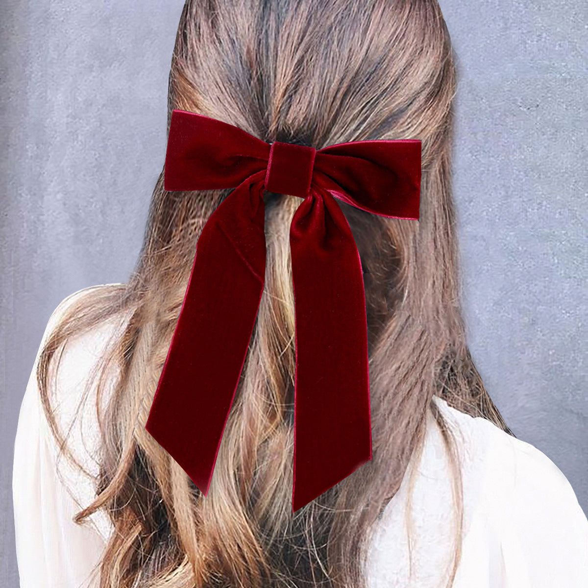 Velvet Single-Layer Long Tail Bow Hair Clip