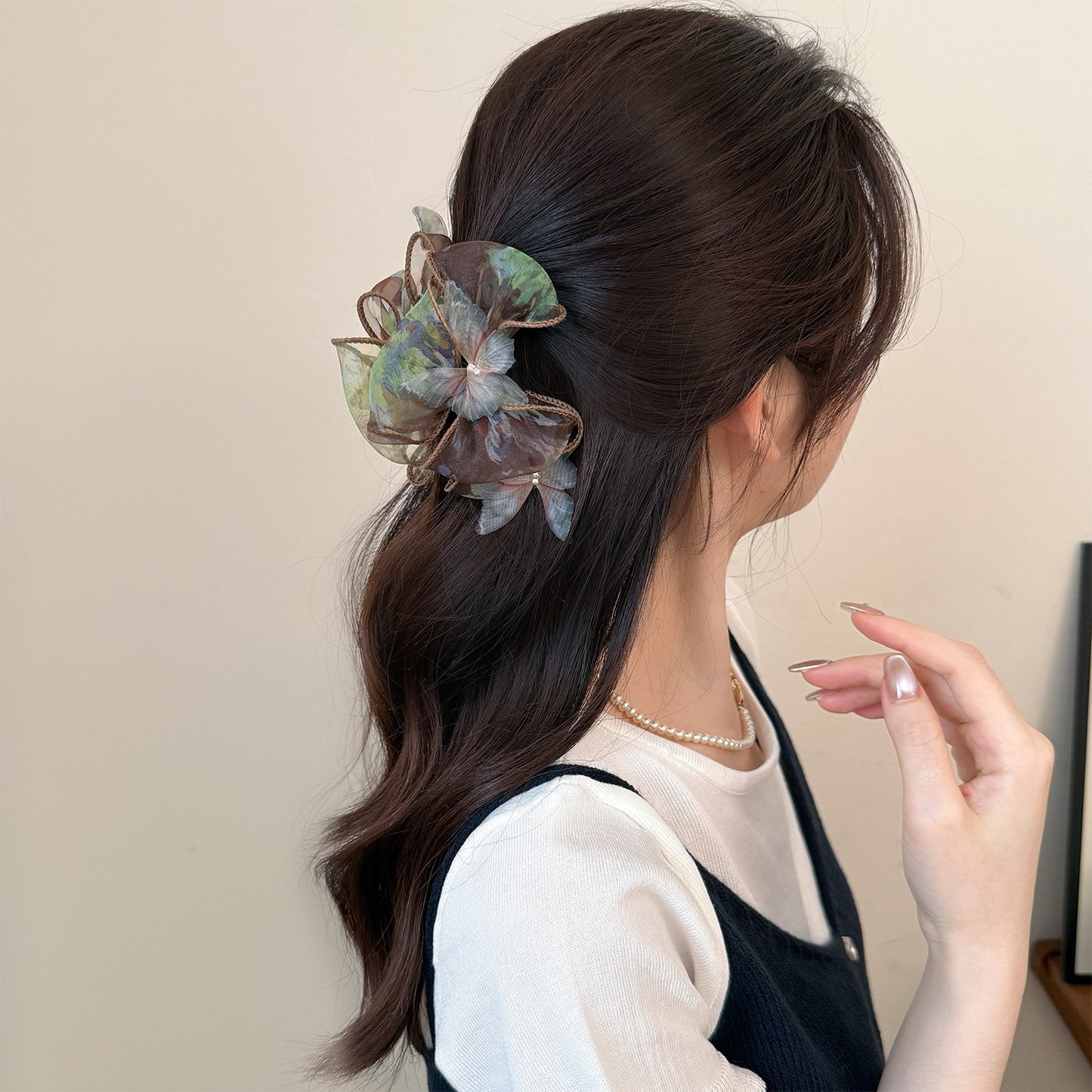 复古晕染蝴蝶结抓夹少女高级感后脑勺饱满鲨鱼夹显脸小半扎发发夹