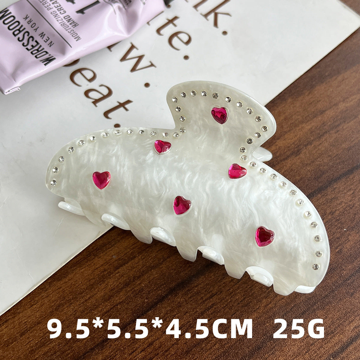 韩版高级感镶钻带爱心抓夹仿醋酸鲨鱼发夹后脑勺中号夹子女轻奢风