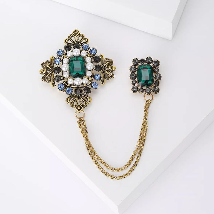 Brovia - Dual Panel Draped Chain Brooch