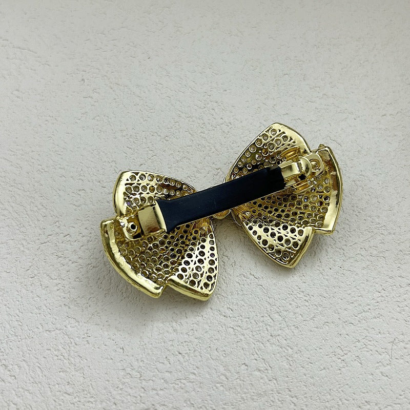 奢华水晶蝴蝶结弹簧夹气质后脑勺马尾顶夹百搭高级感发卡头饰批发