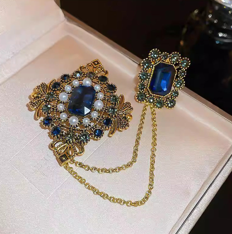 Brovia - Dual Panel Draped Chain Brooch
