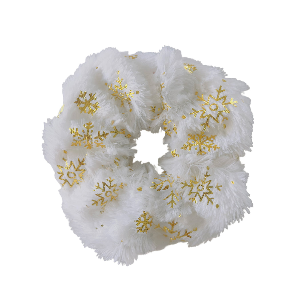 Christmas snowflake plush scrunchie on white background