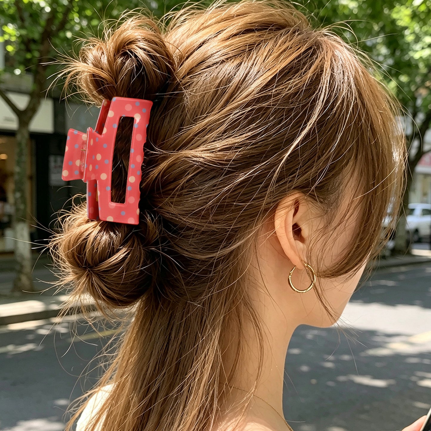 马卡龙彩色波点抓夹女清新甜美镂空发夹鲨鱼夹少女后脑勺百搭发饰