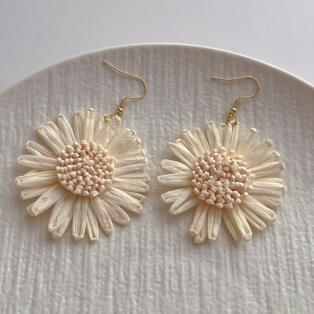 Handwoven Statement Flower Drop Earrings