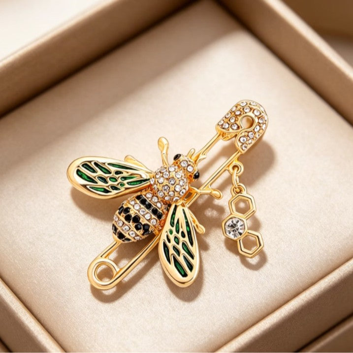 Brovia - Bee Wing Dangle Safety Pin Brooch