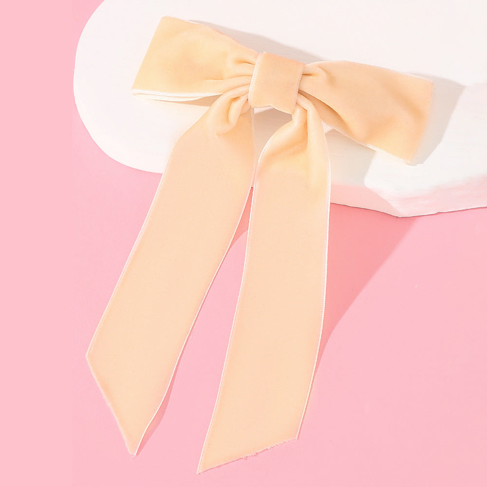 Velvet Single-Layer Long Tail Bow Hair Clip