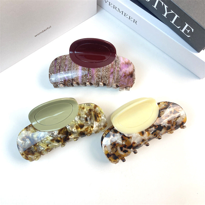 新款醋酸拼接鲨鱼夹碎花色豹纹高级感发夹发饰大号高马尾发饰