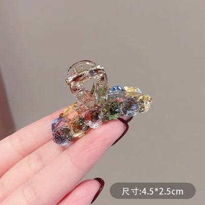 网红时尚渐变棕水晶抓夹女轻奢后脑勺盘发夹高端春夏新款发抓头饰