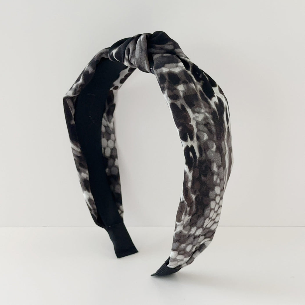 Black gray snakeskin crossed wide headband