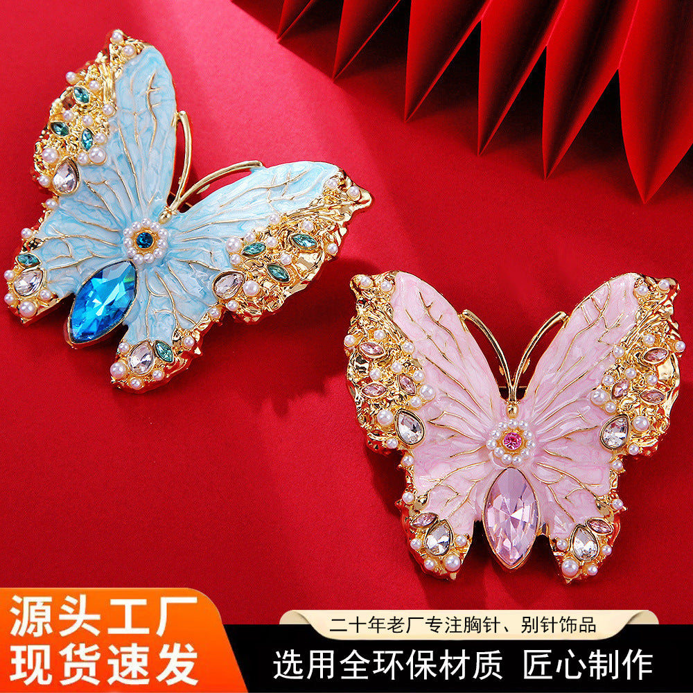 复古新款釉彩蝴蝶胸针女时尚简约仿珐琅立体昆虫大衣胸针配饰礼物