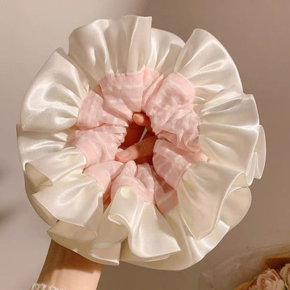 法式新款条纹大肠圈超仙少女扎丸子头发绳甜美马尾气质头绳发饰