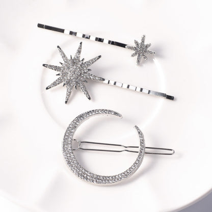 Star and moon rhinestone hair clip set