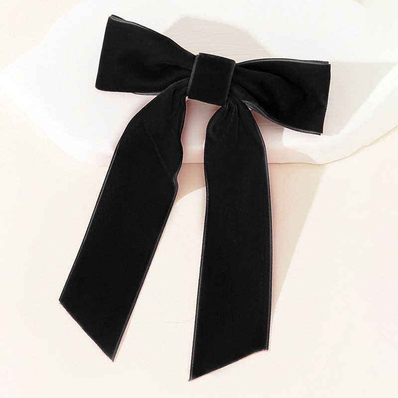 Velvet Single-Layer Long Tail Bow Hair Clip