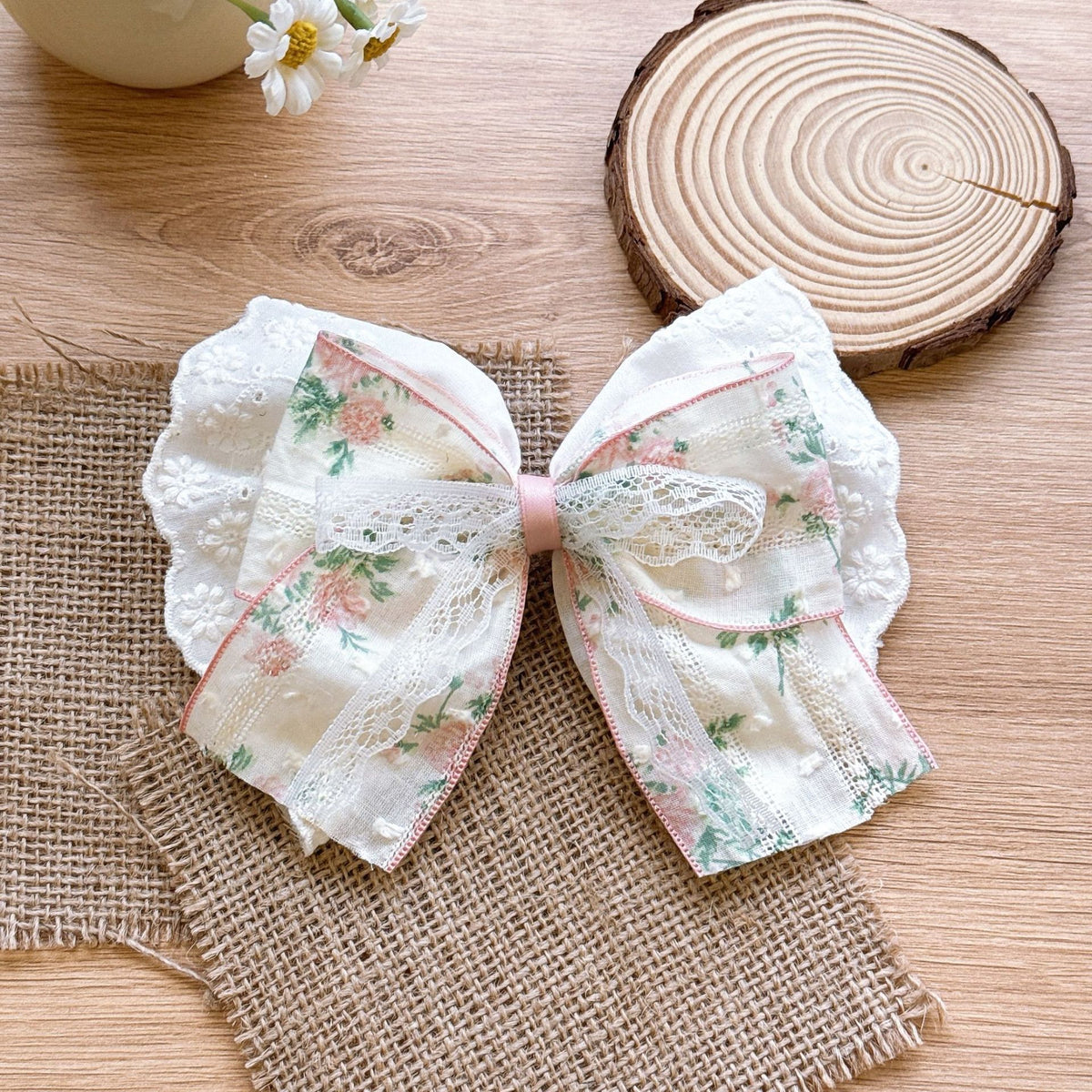 Beau - Pastel Floral Ruffle Bow Hair Clip