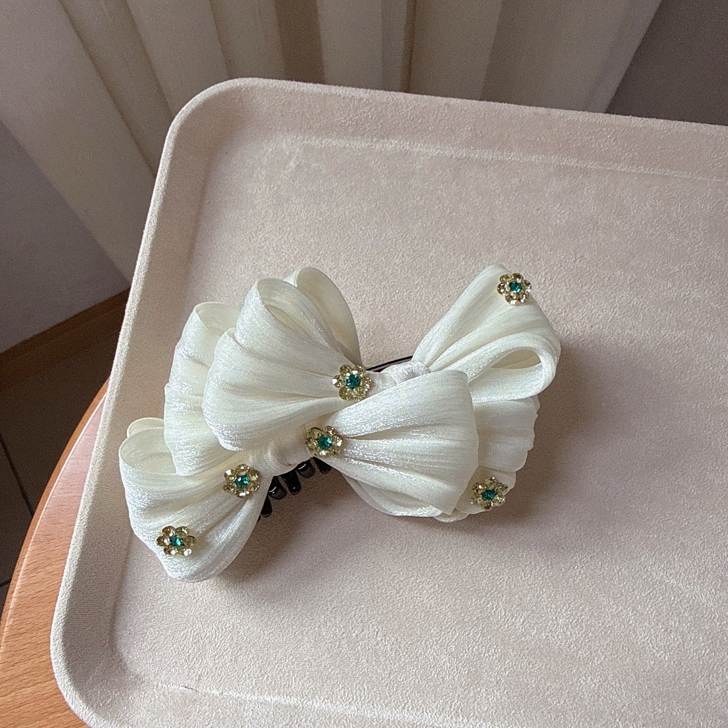 优雅小香风蝴蝶结香蕉夹轻奢风水钻花朵发夹后脑勺发饰高马尾竖夹
