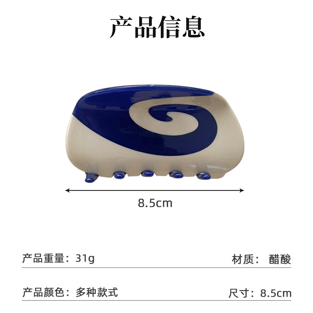 撞色涡旋醋酸抓夹高级感精致拼色发夹怪趣造型拼接鲨鱼夹发饰女