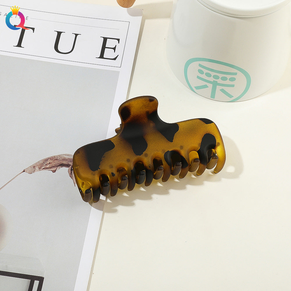 奇阅大号复古豹纹抓夹高级感后脑勺鲨鱼夹气质百搭发夹女发饰批发