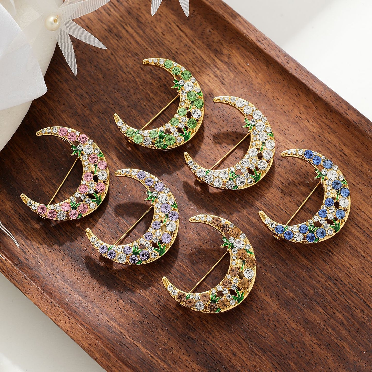 Brovia - Crescent Moon Clustered Detail Brooch