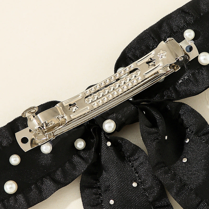 Coquette Pearl Ruffle Edge Bow Hair Clip