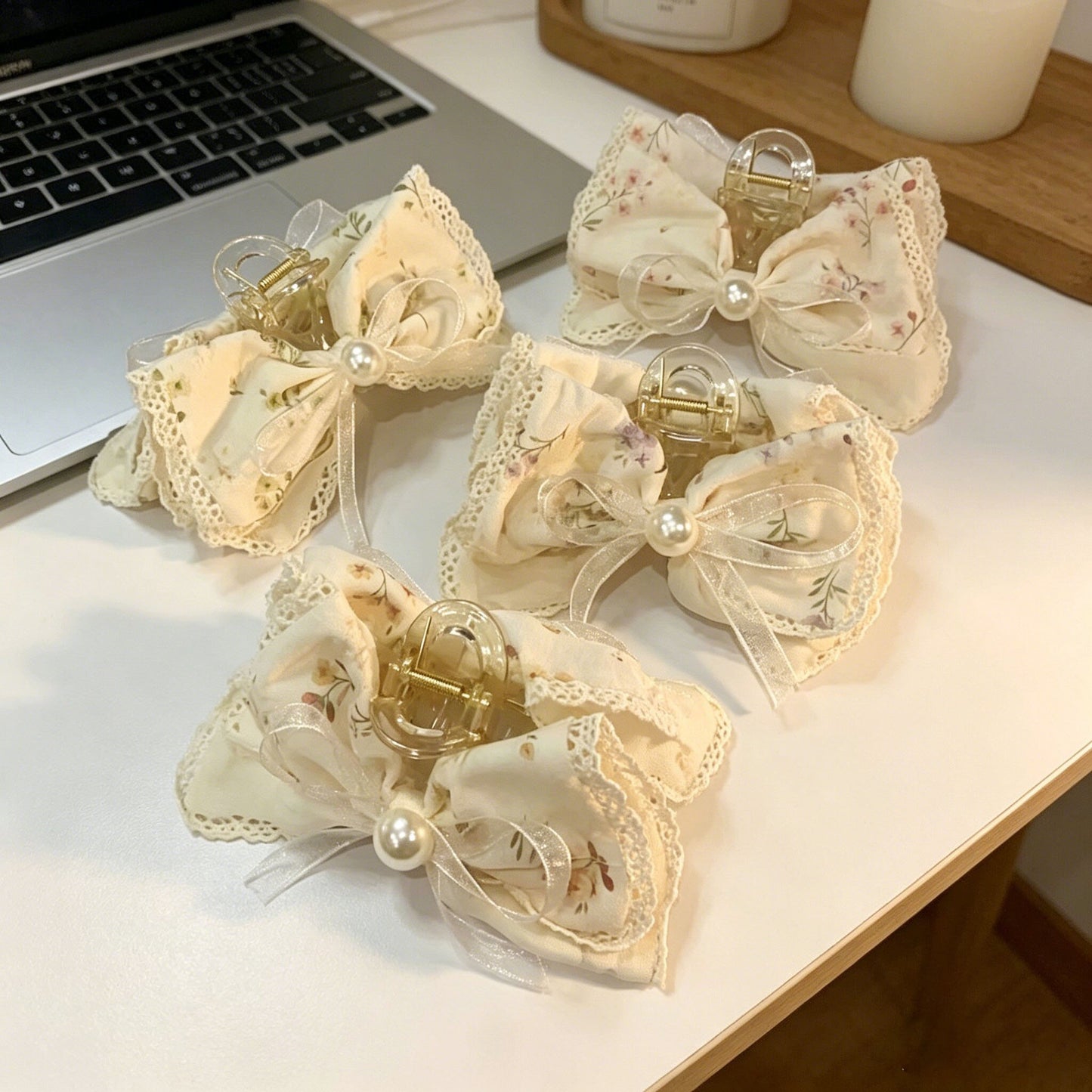 韩系布艺蝴蝶结抓夹女蕾丝花边后脑勺盘发鲨鱼夹子超仙高级感发卡