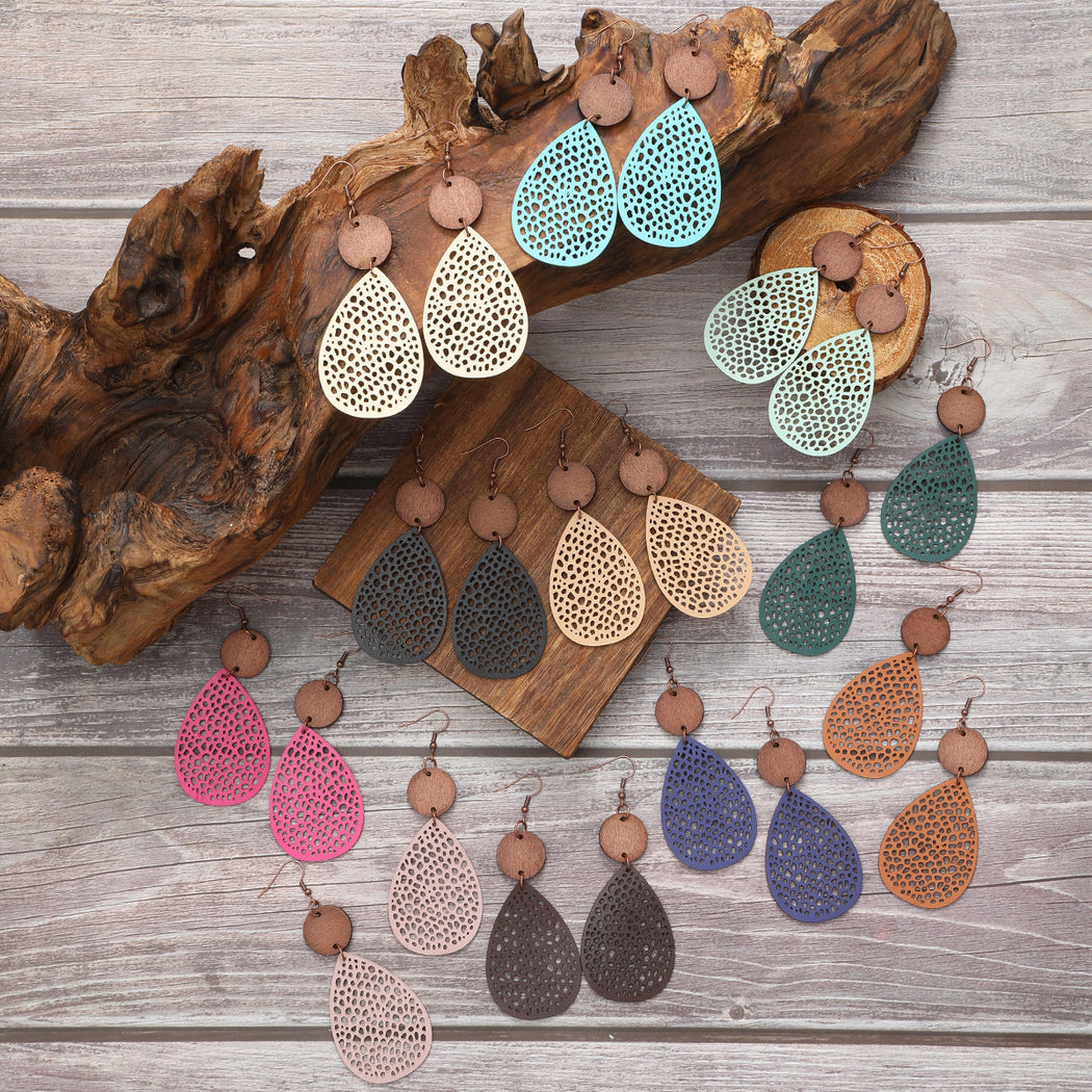 Earedge - Colorful Cutout Teardrop Earrings