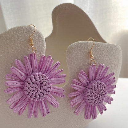 Handwoven Statement Flower Drop Earrings