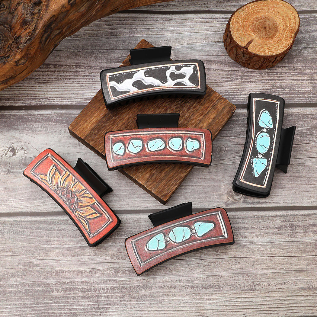 Beau - Turquoise Cow Print Hair Claw