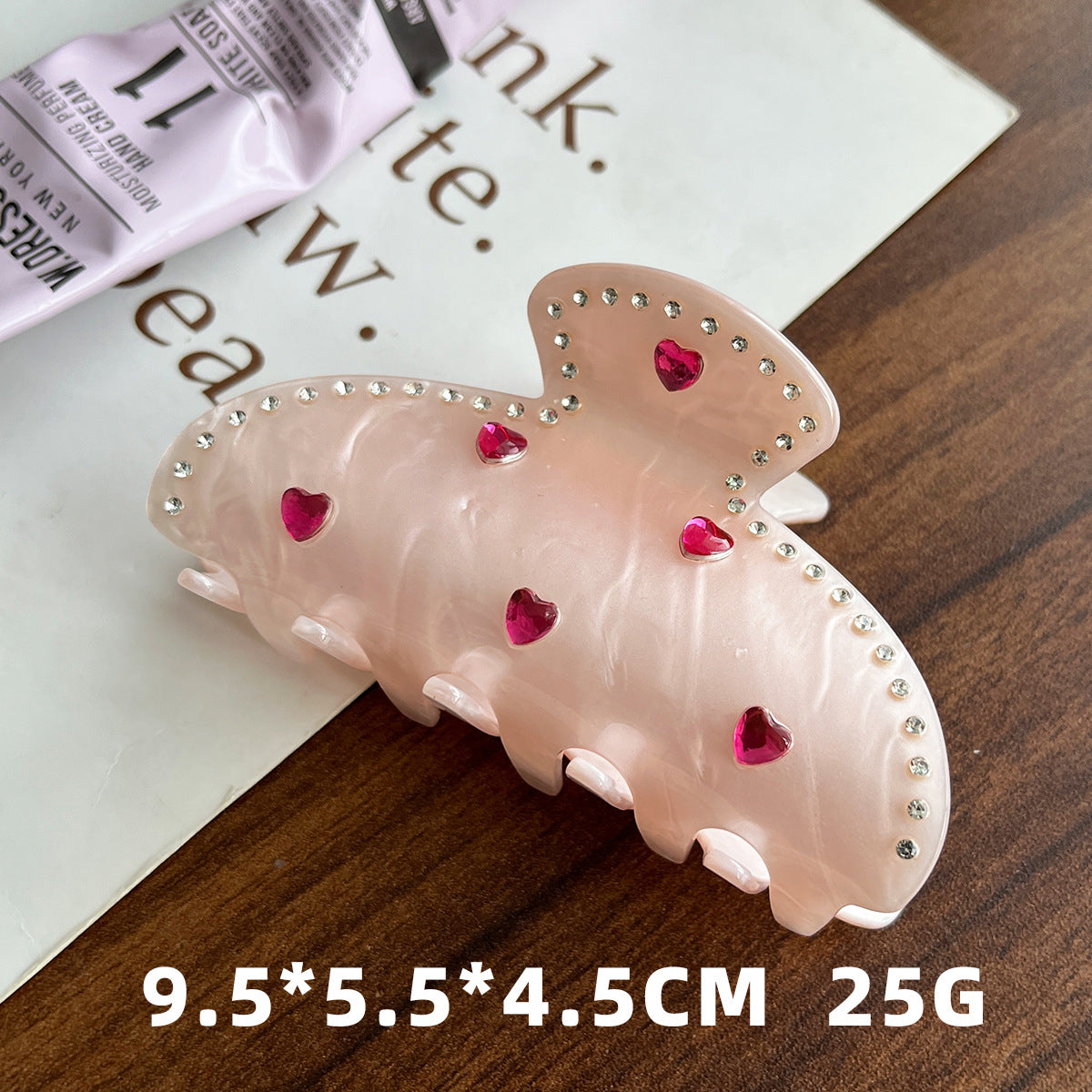 韩版高级感镶钻带爱心抓夹仿醋酸鲨鱼发夹后脑勺中号夹子女轻奢风