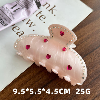 韩版高级感镶钻带爱心抓夹仿醋酸鲨鱼发夹后脑勺中号夹子女轻奢风