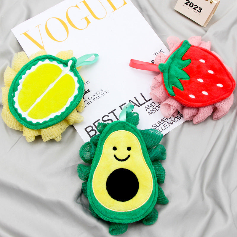 PAPO - Cute Fruit-Shaped Bath Pouf with Scrubber