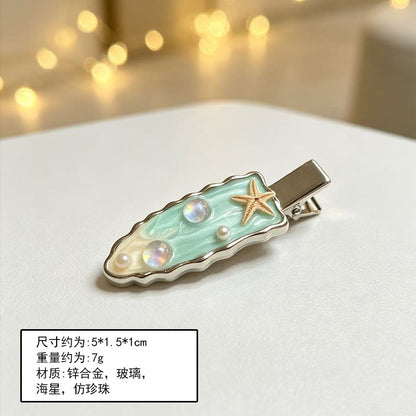 海洋风海星贝壳鸭嘴夹清新蓝色渐变发夹少女侧边刘海夹夏日头饰