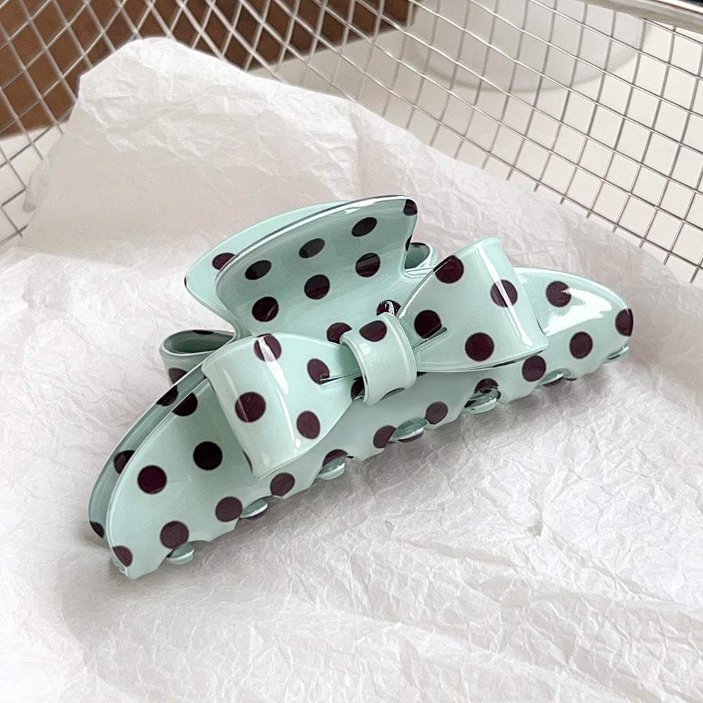 复古圆波点发夹双面蝴蝶结抓夹大号后脑勺盘发夹子发抓鲨鱼夹发饰