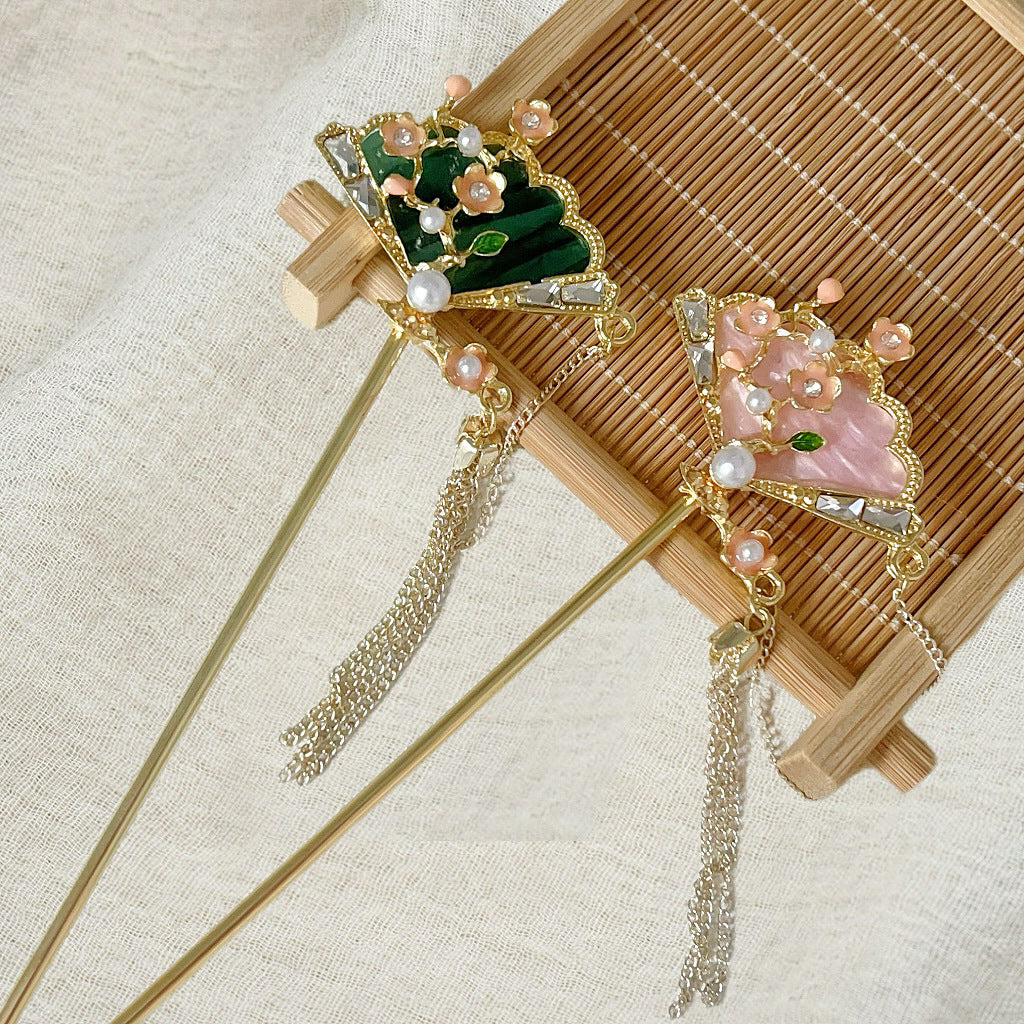 古风花朵扇子发簪高级感发饰头饰发钗女新中式汉服配饰步摇簪子