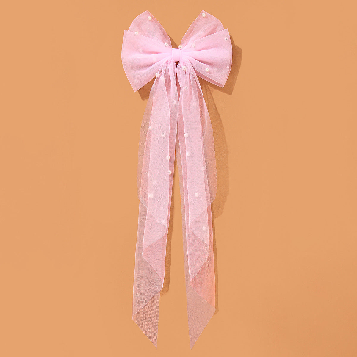 Tulle Ribbon Pearl Bow Hair Clip