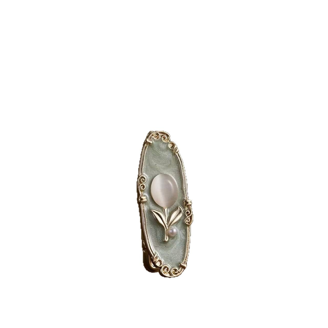 Beau - Green Tulip Oval Hair Clip