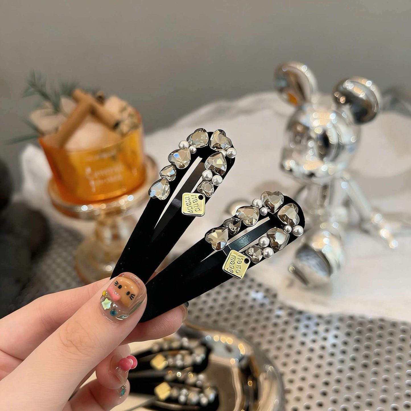 Beau - Rhinestone-Embellished Heart Hair Clip