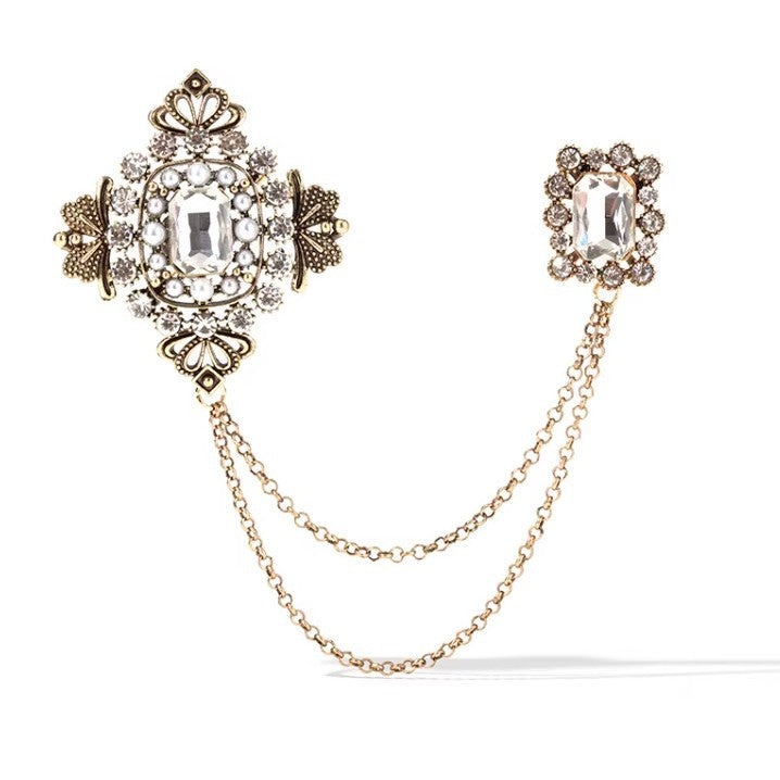 Brovia - Dual Panel Draped Chain Brooch