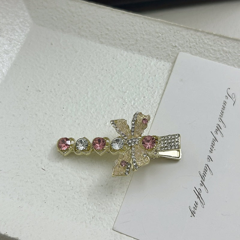 超仙水晶水钻蝴蝶结发夹女甜美高级感侧边夹轻奢百搭碎发刘海夹