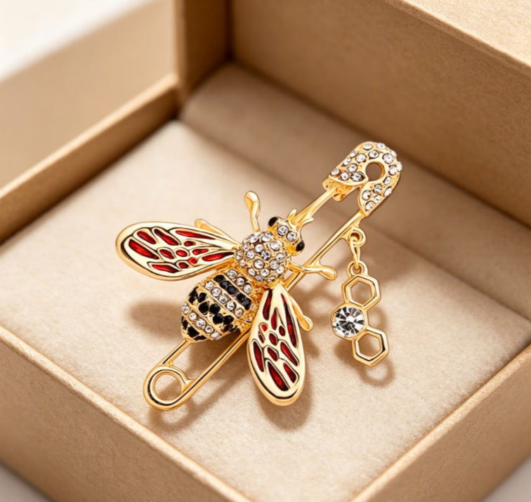 Brovia - Bee Wing Dangle Safety Pin Brooch