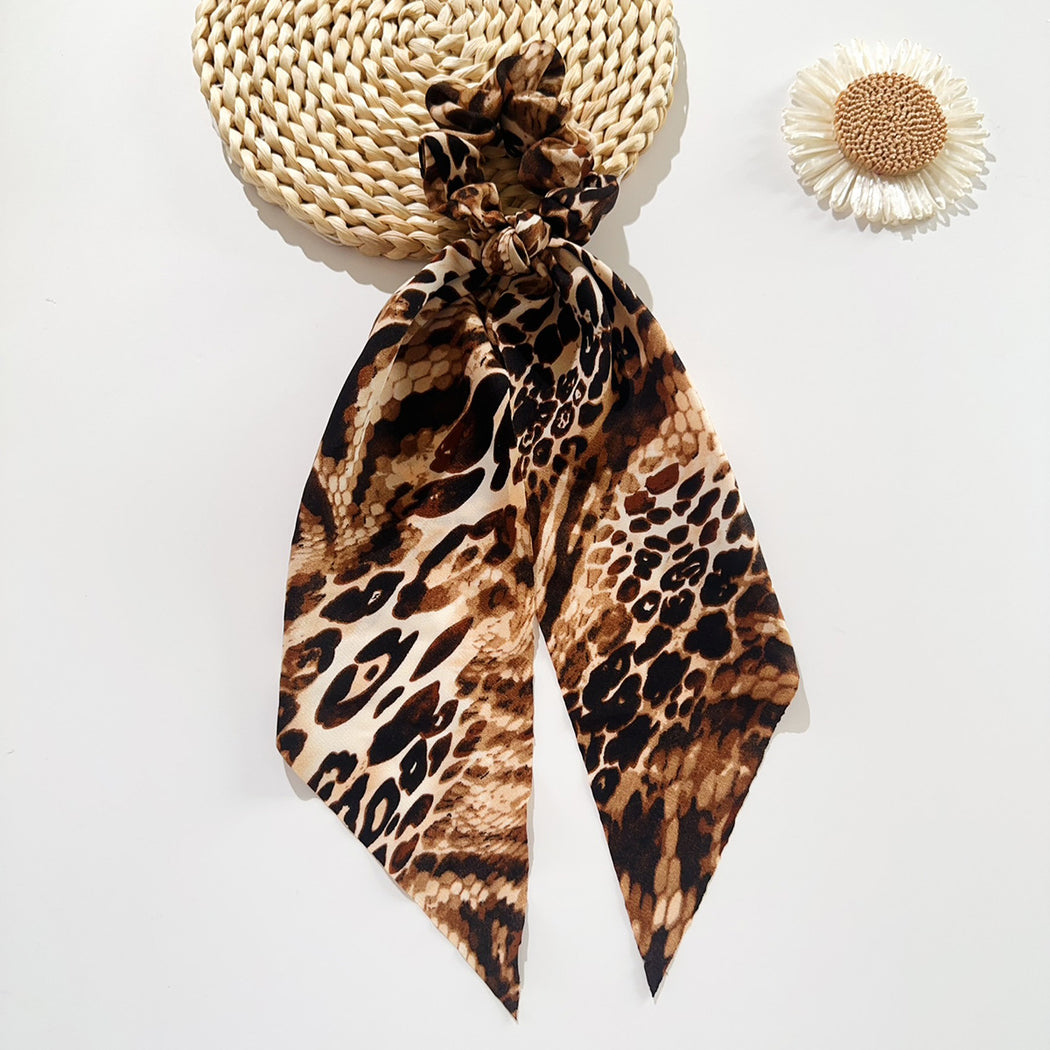 Black brown snakeskin ribbon bow scrunchie