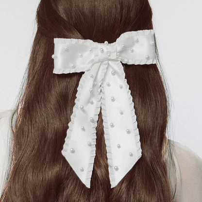 Coquette Pearl Ruffle Edge Bow Hair Clip