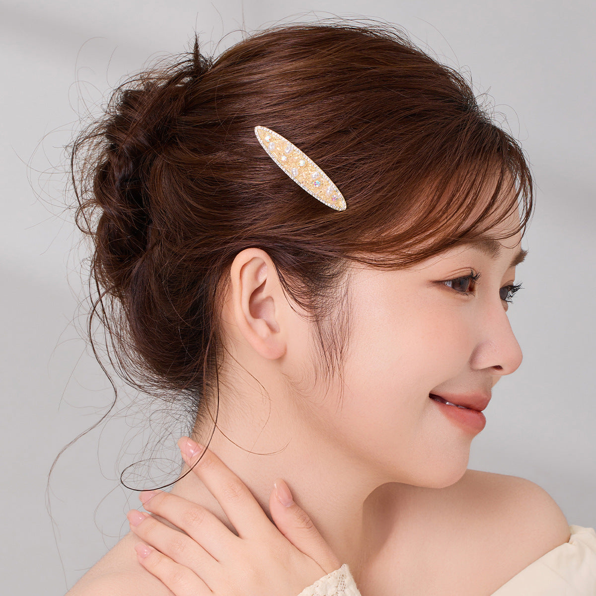 韩版新款超仙网红珍珠碎水晶发夹森系侧边夹金属鸭嘴夹女甜美发饰