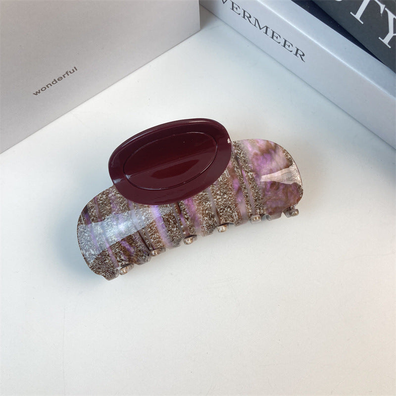 新款醋酸拼接鲨鱼夹碎花色豹纹高级感发夹发饰大号高马尾发饰