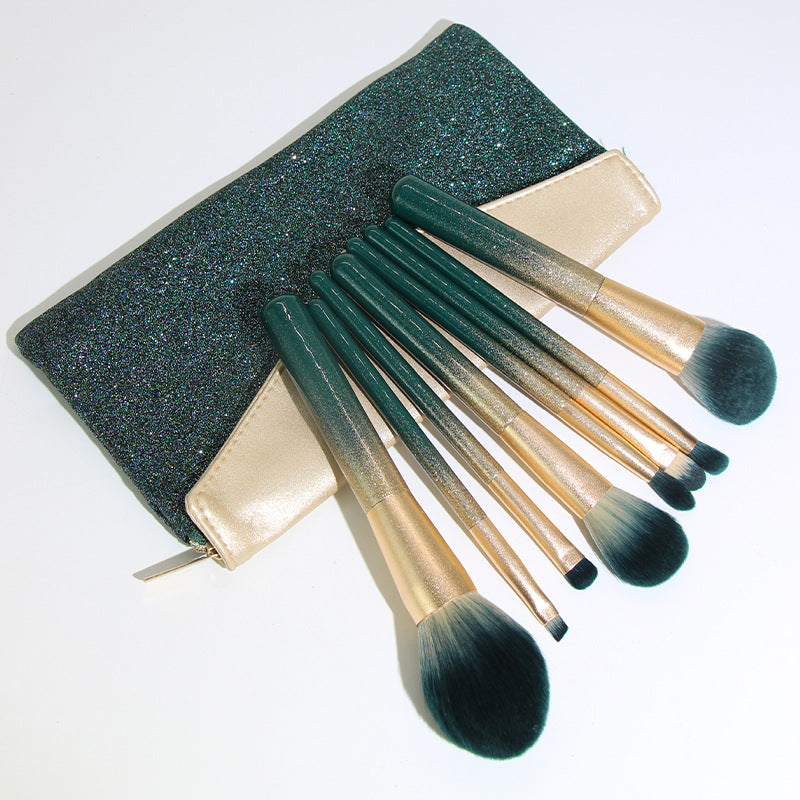 Smoosh - 8pcs Peacock Green and Gold Makeup Brush Set with Case